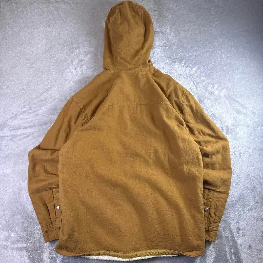 The North Face Sherpa Lined Hooded Workwear Jacket Brown Canvas Chore Coat Large
